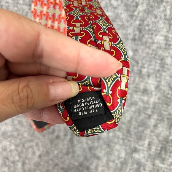 Paolo Gucci Silk Tie Mens‎ Vintage Made In Italy Red Equestrian Chain Pattern - Picture 6 of 9